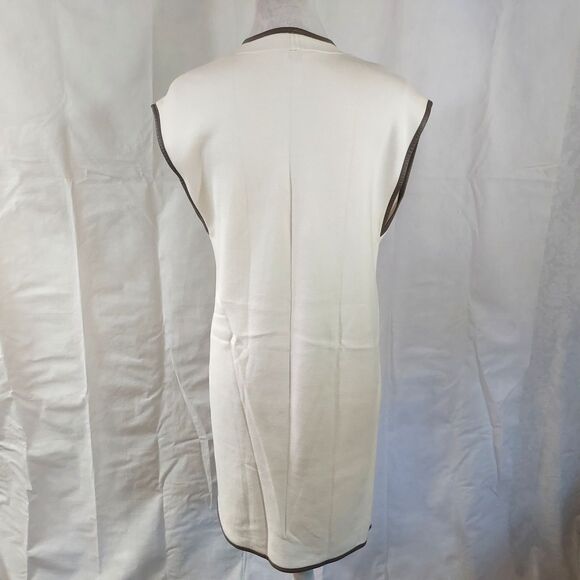Chico's Ivory Pascale Long Sweater Vest Cardigan Leather Pockets Trim Size 1 M - Picture 7 of 12